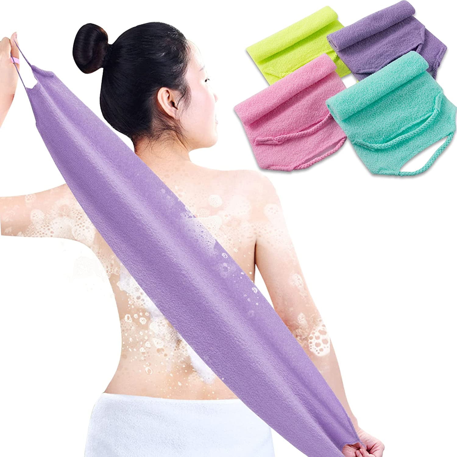 4 Pcs Exfoliating Back Scrubber with Handles,Nylon Back Exfoliator