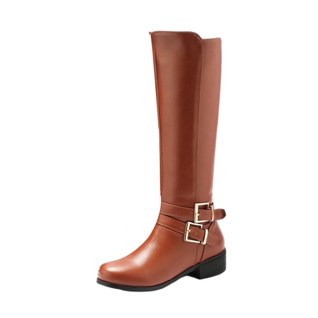 XZNGL Knight Boots Womens Comfortable Lowheeled Solid Color Long Boots With Belt Buckle High Boots