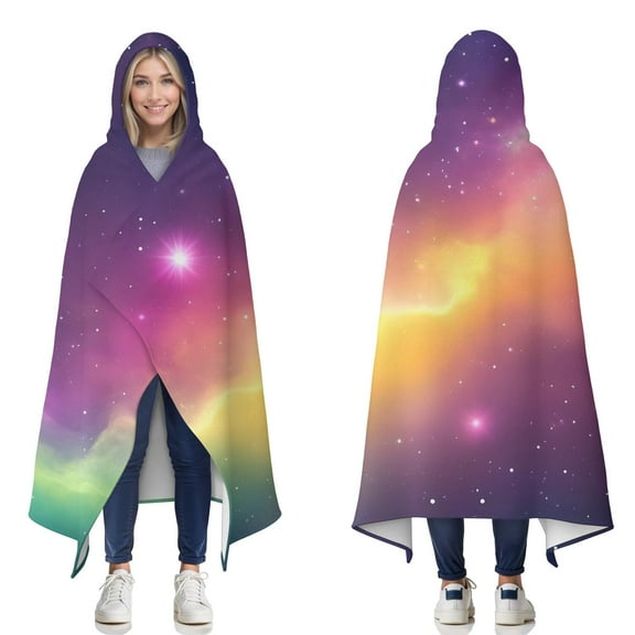 Wearable Blanket,Colorful Tie Dye Nebula Pattern Hooded Wearable Flannel Blanket for Adults & Teens,Winter Poncho Shawl Wrap Cape Cozy Anti-Pill,50"x60"