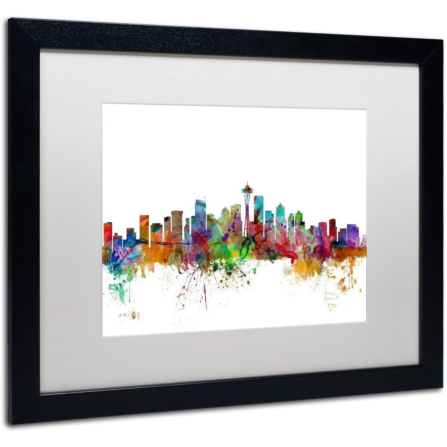 Seattle Washington Skyline' Canvas Art by Michael Tompsett, White Matte, Black Frame