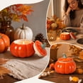 thumbnail image 2 of Halloween Cute Ceramic Pumpkin Candle Holder Decor with Lid, Heavy Duty Sturdy Vivid Color Pumpkin Shaped Storage Container for Fall Mantel Home Office Holiday Candy Vanity Table Decor (No Candles), 2 of 6
