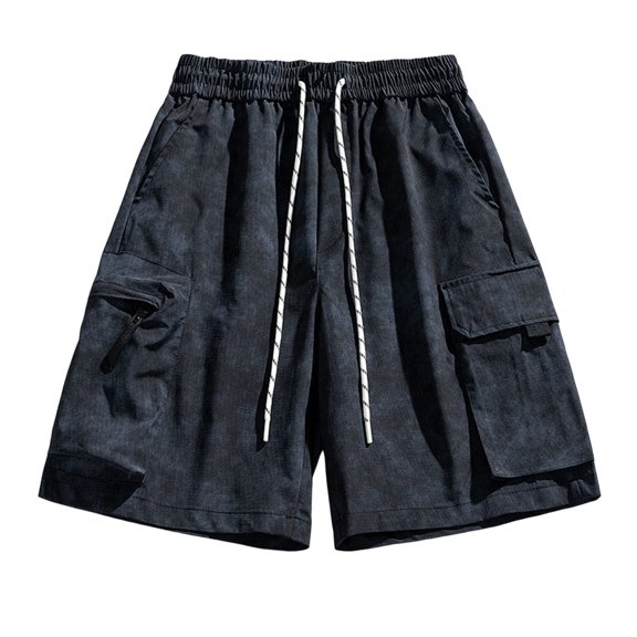 YLSDY Cargo Shorts for Men Hiking Travel Elastic Waist Summer Fashion Y2k Streetwear Classic Fit Beach Shorts Zip Pockets Black XXXL