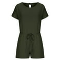 thumbnail image 5 of qILAKOG Womens Solid Rompers Round-Neck Short Sleeve Short Jumpsuits for Female Ladies Summer Crew-Neck Bandage Short Jumpsuit for Women with Pocket, S&Army Green, 5 of 5