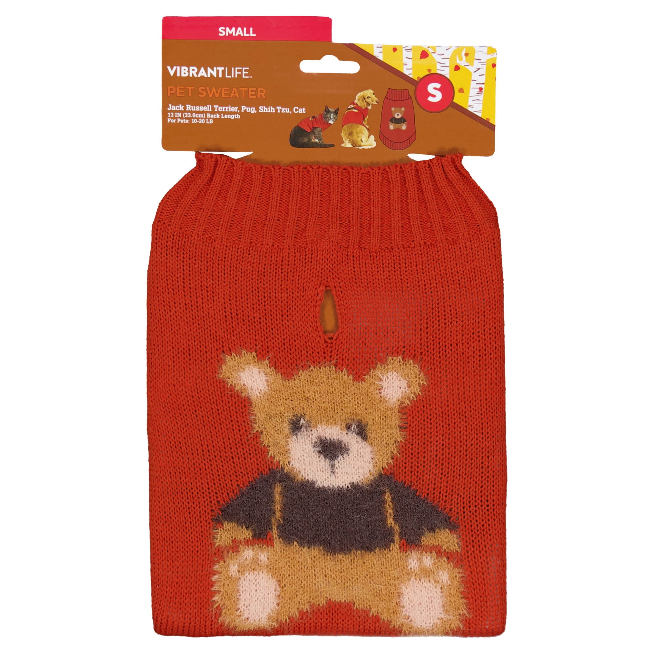 Vibrant Life Knit Sweater for Dogs and Cats, Teddy Bear, Orange, S
