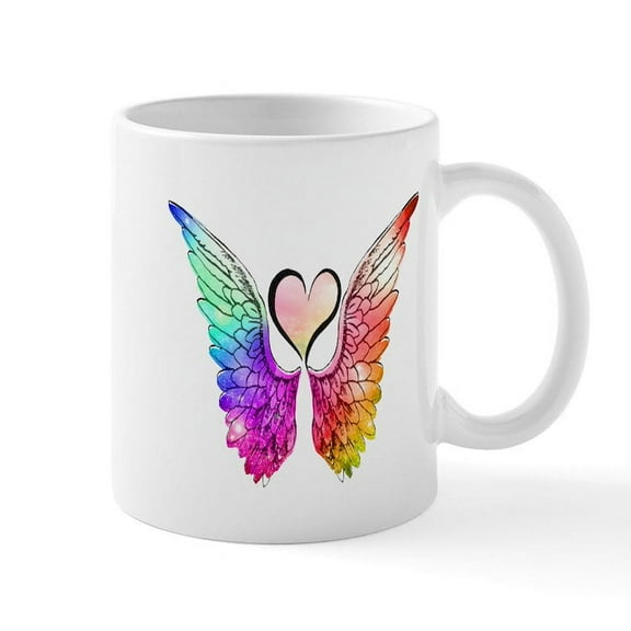 CafePress - Angel Wings Heart Mugs - 11 oz Ceramic Mug - Novelty Coffee Tea Cup