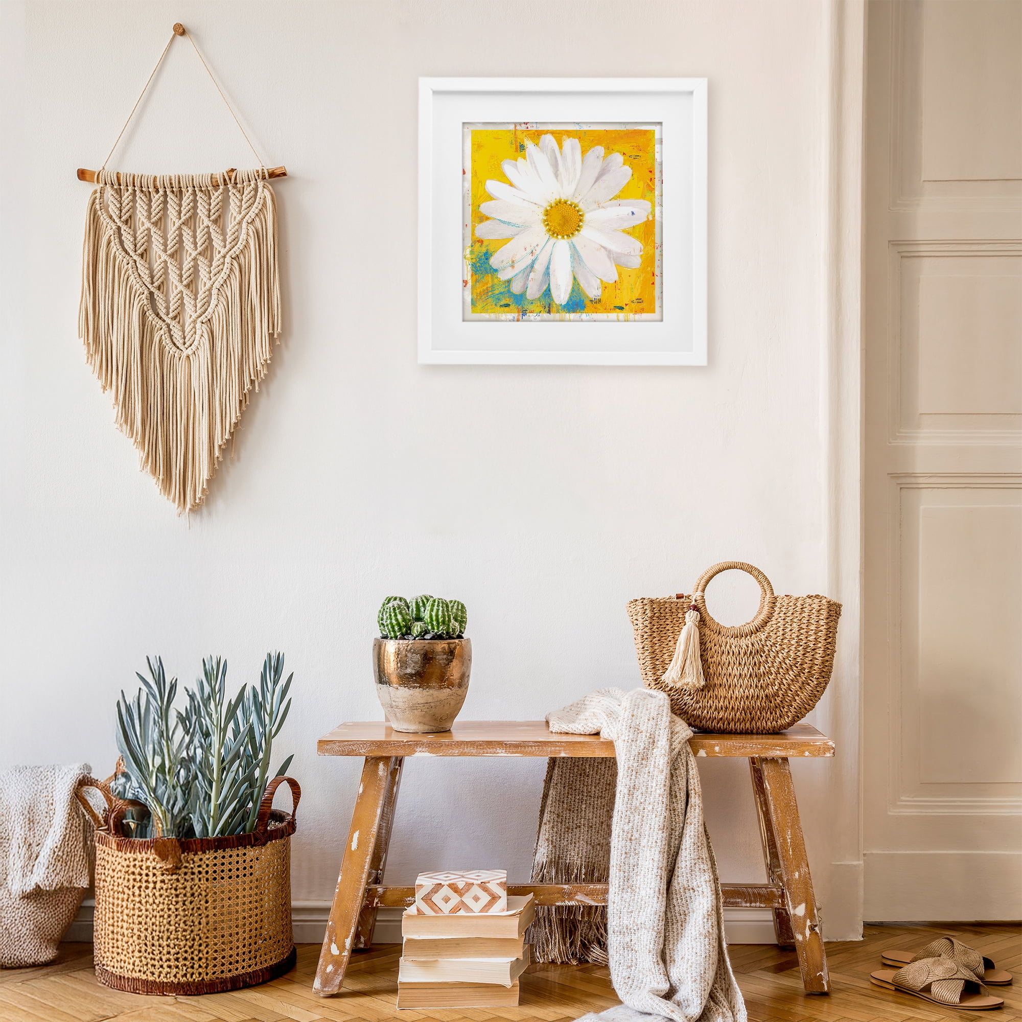 Stupell Industries Violet's Daisy on Yellow White Framed Print Under Glass, design by Porter Hastings