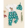 thumbnail image 3 of Bagilaanoe 3pcs Newborn Baby Boys Summer Outfits Pants Set Print Short Sleeve Romper Tops + Leggings + Hat 3M 6M 12M 18M Infant Casual Clothes, 3 of 7