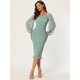 thumbnail image 3 of Vestido de Mujer Floral Allegra K Cuello Cuadrado Volantes Mangas Farol Ajustado Elegante Sirena Fruncido Verde Claro XL, 3 of 6