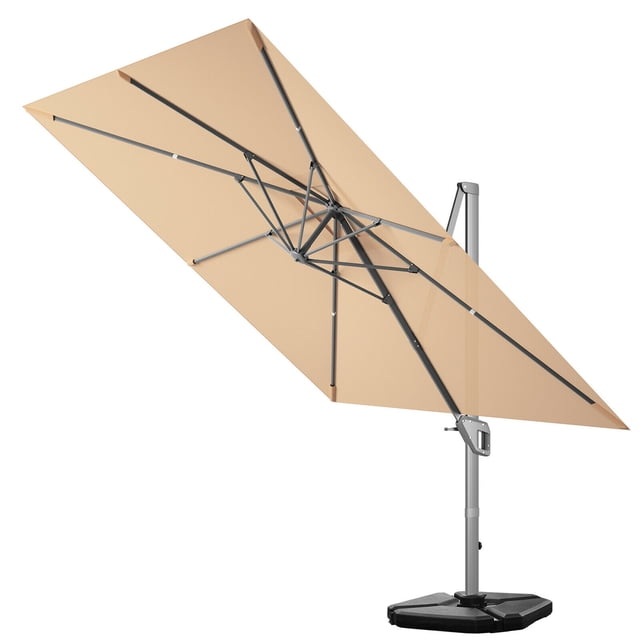Gymax 10x10 ft Patio Offset Cantilever Umbrella Aluminum 360° Tilt Weight Base Beige