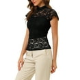 thumbnail image 4 of INSPIRE CHIC Valentine's Day Women's Keyhole Back Top Short Sleeve Stand Collar Semi Sheer Blouse XL Black, 4 of 7