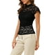 thumbnail image 4 of INSPIRAR CHIC Top de Mujer con Espalda en Llave para el Día de San Valentín, Manga Corta, Cuello Alto, Blusa Semi Transparente XL Negra, 4 of 7