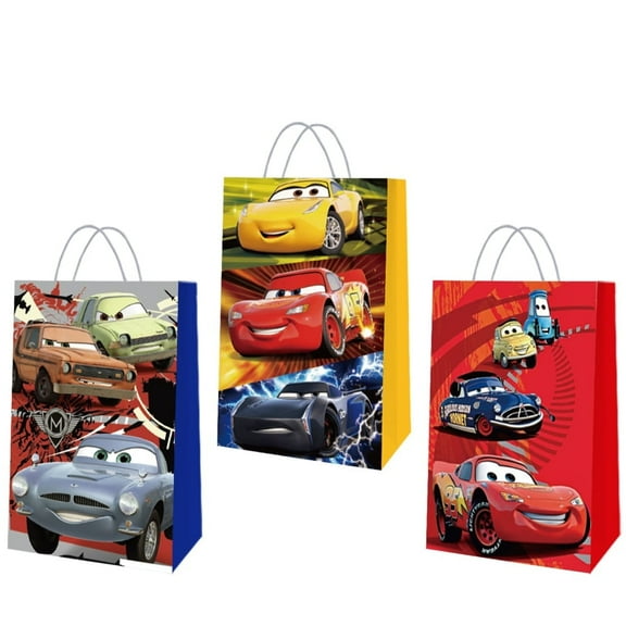 12 PCS Party Favor Candy Bags for Cars Cartoon Themed Birthday Supplies Decor Kraft Paper Gift Bag.