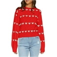 thumbnail image 2 of HOMBOM Red Sweaters for Women Crewneck Lightweight Heart Graphic Pullover Slouchy Womens Sweater Long Sleeve, 2 of 9