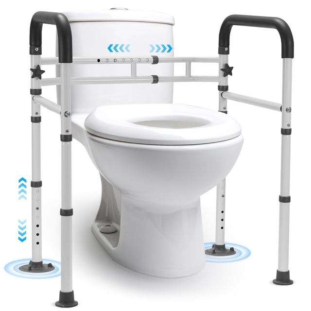 Naipo Toilet Safety Rails Cadre avec Poignées pour Aînés, Cadre en Aluminium Réglable Supporte jusqu'à 300 Lb, Convient à la Plupart des Toilettes