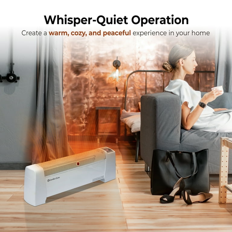 Comfort Zone Digital Baseboard Space Heater with Thermostat, White