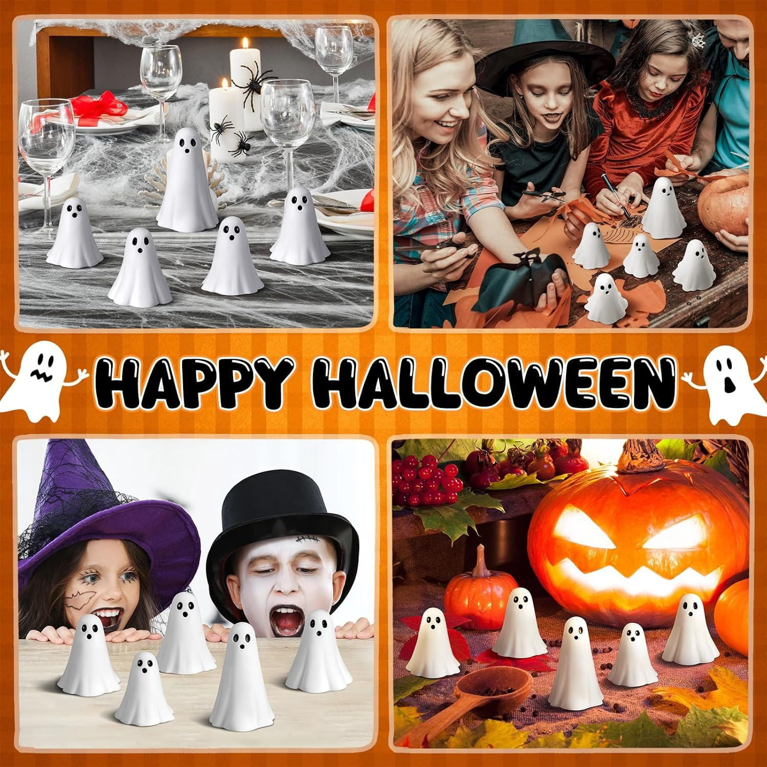 5 Pcs Halloween Ghost Figurine Resin Ghost Sculpture Statue Cute Halloween Decorations Spooky Tiered Tray Decor for Indoor Home Table Centerpieces Party Kitchen Tabletop Shelf(Fresh,White)