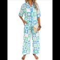thumbnail image 3 of Conjunto de 2 Piezas de Chándal de Verano para Playa con Camisa de Corta y Botones para Mujer, Top Estampado, Pantalones Cortos de Descanso Tablero de Ajedrez XL, 3 of 10