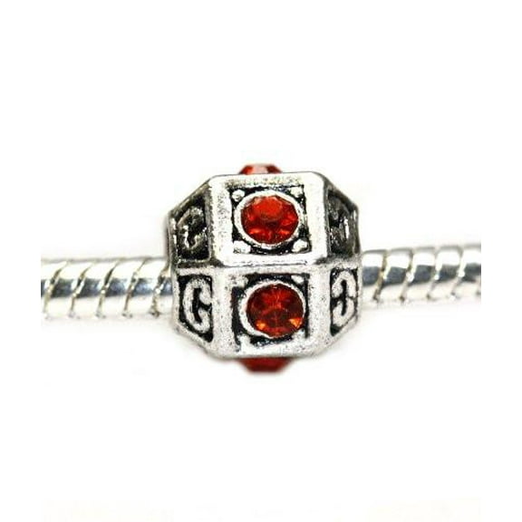 Birthstone July Ruby Red Rhinestone Spacer Bead for European Snake Chain Charm Bracelet