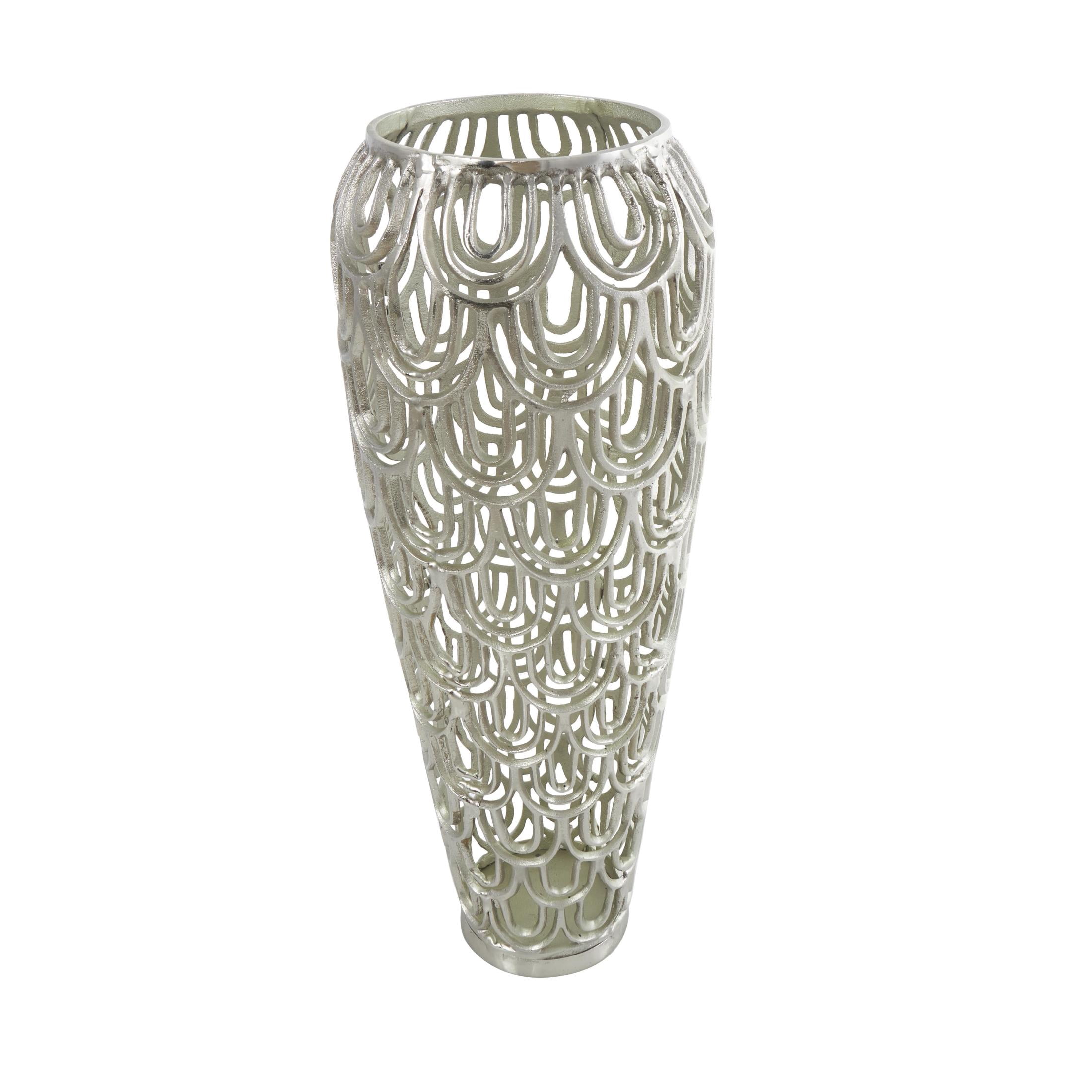 DecMode 25" Geometric Art Deco Inspired Arched Silver Aluminum Metal Vase