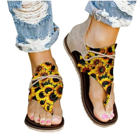 

Women Summer Clip-Toe Sunflower Shoes Zipper Comfy Flats Casual Beach Sandals