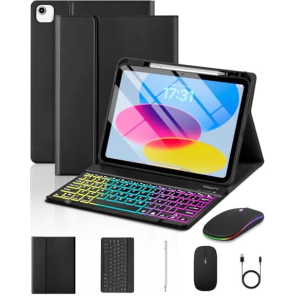 Magnetic Keyboard Mouse Combo Folio with RGB Backlight Keypad & Pen Slot for iPad 10 / iPad 11 A16, iPad Air 4 / Air 5, iPad Air 11 M2/M3/M4,Black
