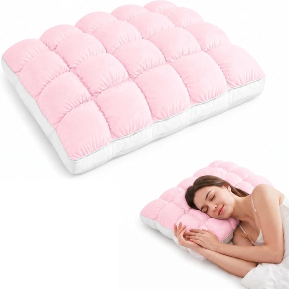 Mellow Puff Sleep Pillow, Mellow Puff Cooling Pillow for Sleeping | Fluffy Cloud Pillow with Ice-Silk Touch Cover, Quilted Grid Breathable for Side & Back Sleepers, High Elasticity Soft Support