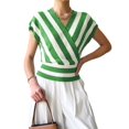 thumbnail image 3 of Women Tops Cap Sleeve Dressy Casual V Neck Stripe Shirts Summer Business Work Blouses Outfits Green S, 3 of 9