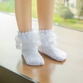 thumbnail image 1 of Sonducket Calcetines de encaje para niña, 2 capas, calcetín tobillero con volantes, calentador de pies de algodón para regalo de baile para niños, Medias Blanco 9-12 años, 1 of 6