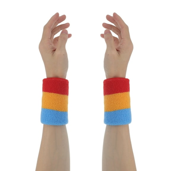Unique Bargains 1 Pair Comfortable Wristbands 4.33"x3.15" Wristbands for Sport Red Yellow Blue