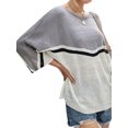 thumbnail image 4 of Women Colorblock Crew Neck Batwing 3/4 Sleeve Knitted Top, 4 of 6
