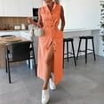 thumbnail image 2 of Women's Sleeveless Long Lace-Up Denim Dress, Summer Casual Lapel Solid Button Down Jean Maxi Dresses With Pockets 2025 New, 2 of 2