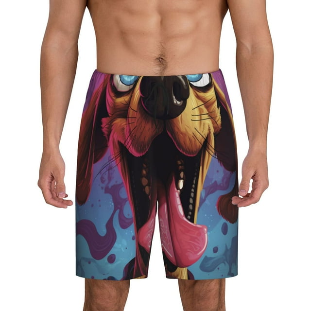 Fotbe Cartoon Big-Eyed Dog Pantalones Cortos de Pijama para Hombre, Ropa de Dormir, Pantalones de Pijama Cortos para Hombre-4X-Large