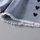 thumbnail image 5 of Pantalones cortos vaqueros Herrnalise para niñas, de mezclilla elástica con puños enrollados, con cintura elástica, informales, ropa deportiva de verano para niñas pequeñas (talla 4-15T), 5 of 8