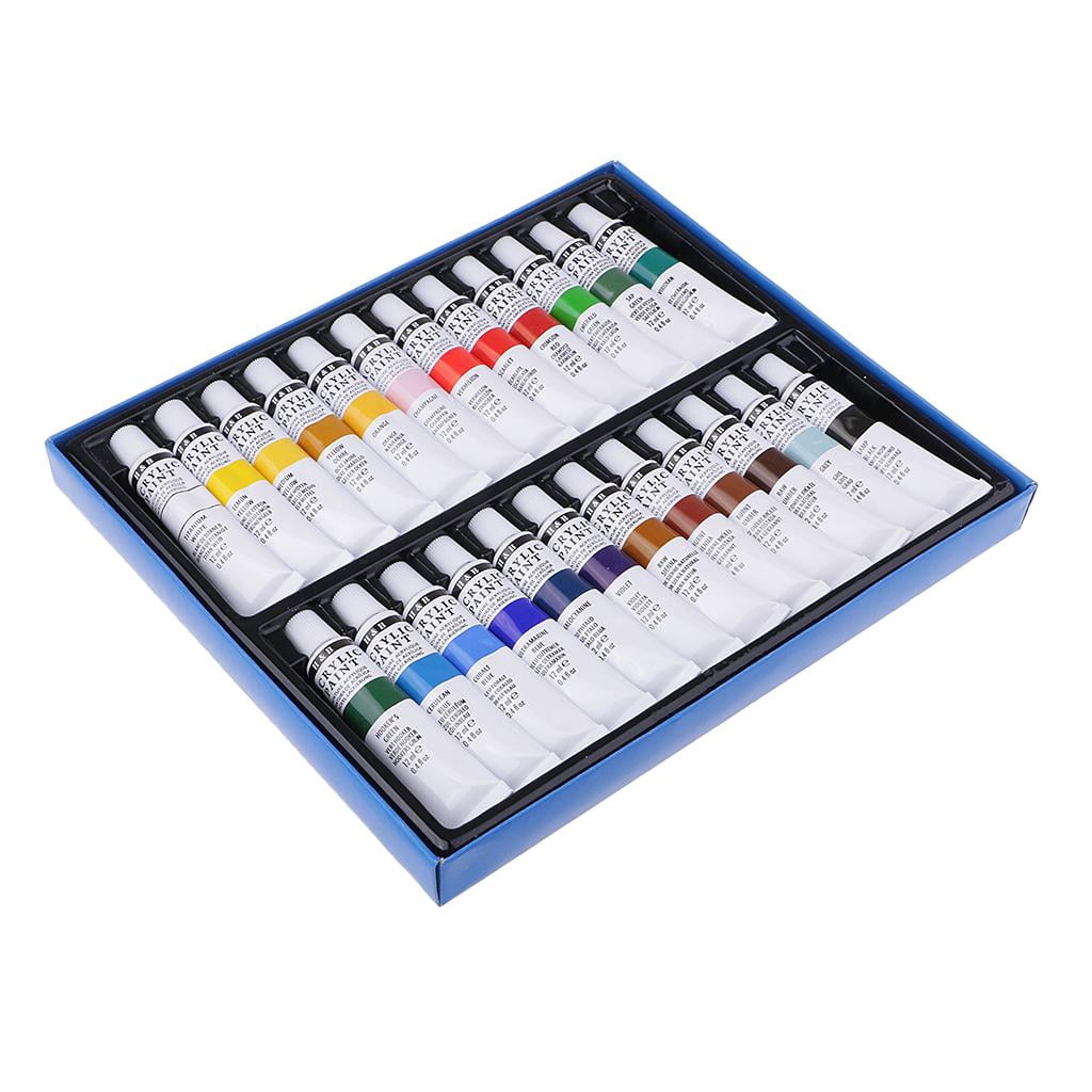 Milageto 24x Acrylic Paint Painting Pigments Ceramic w/ 24 Colors Paint Palette Box