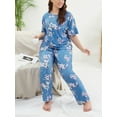 thumbnail image 4 of DGAIYIO 2PS Women's Floral Print Plus Size Pajama Set Soft Short Sleeve Top and Stretchy Pants Sleepwear, 4 of 9