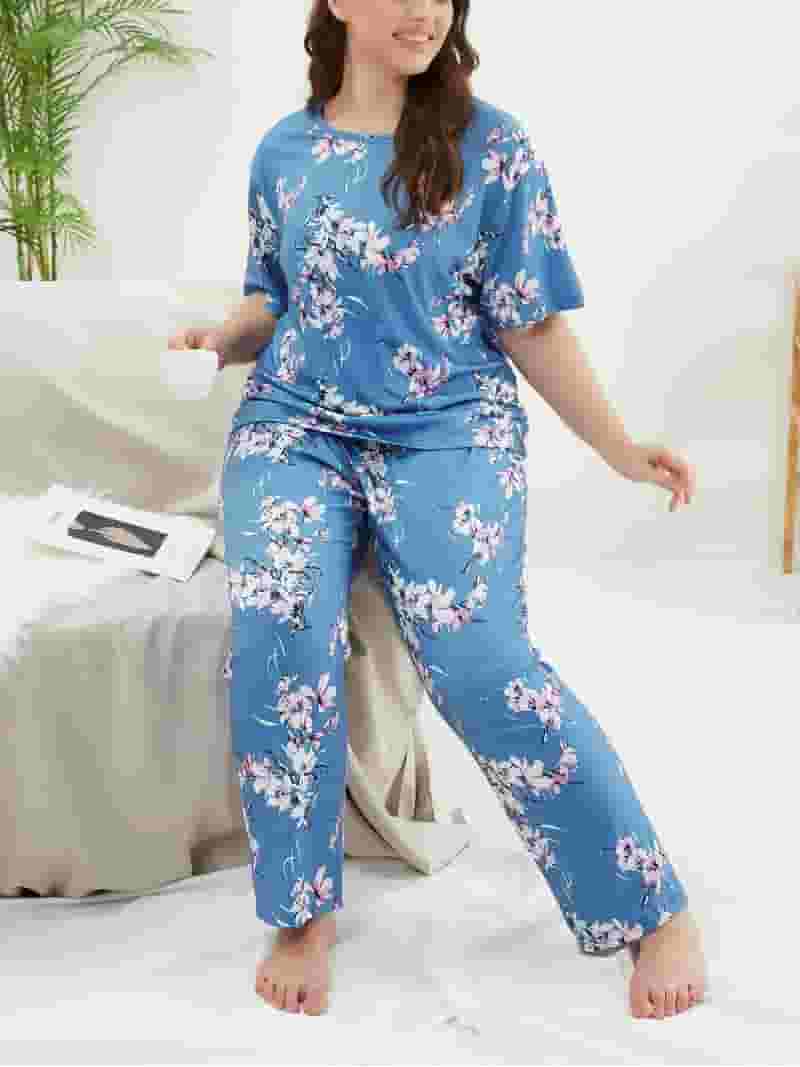 ファッション特集 Women's Plus Sets Pajama Loungewear Sleeve Short Soft Size Clothing