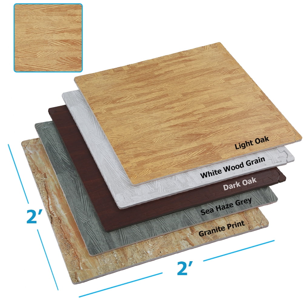 Clevr Interlocking EVA Foam Mat Cushion Flooring Tiles, Light Oak