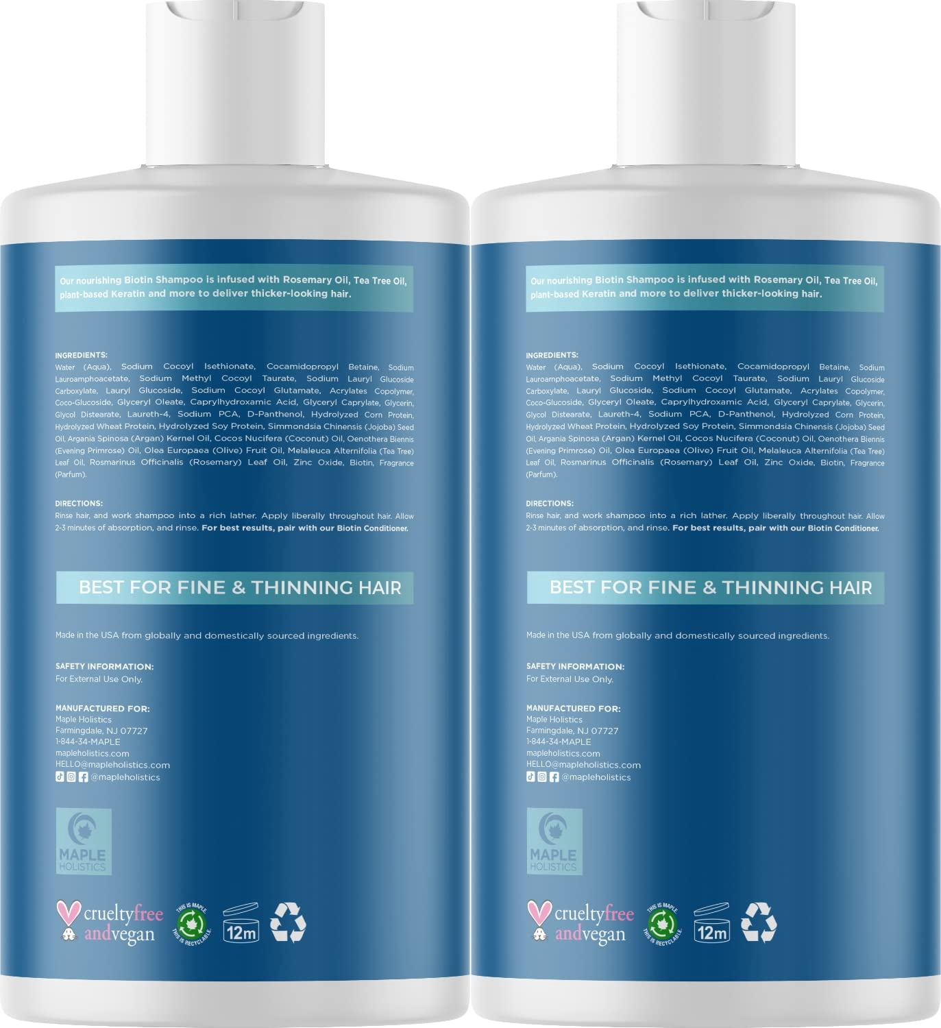 Volumizing Biotin Shampoo for Thinning Hair - Thin Hair Shampoo with Rosemary Argan and Essential Oils for Hair Care - Vegan Sulfate Free Shampoo for Damaged Dry Hair 2 Pack