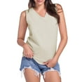thumbnail image 3 of Womens Tops Women's And Linen Casual Vest Sleeveless Women's Solid Color Shirt Vest T Strap Camisole Top Women Bodysuit Compression Tops 2 Crop Spandex Breastfeeding Top for Women Cut off Beige XL, 3 of 9