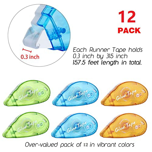 12 Pack Double Sided Tape Roller 3 Colors Scrapbook Tape Adhesive
