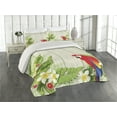 thumbnail image 2 of Ambesonne Tropic Quilted Coverlet 3 Pcs, Flowers Parrot, King Size, Cream Green Red, 2 of 4