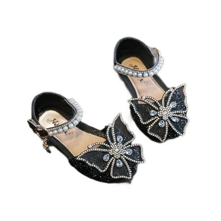 

Toddler Girl Dress Shoes Baby Bling Pearl Crystal Butterfly Princess Ballet Flats Toddler Crib Shoes for Wedding Party Black