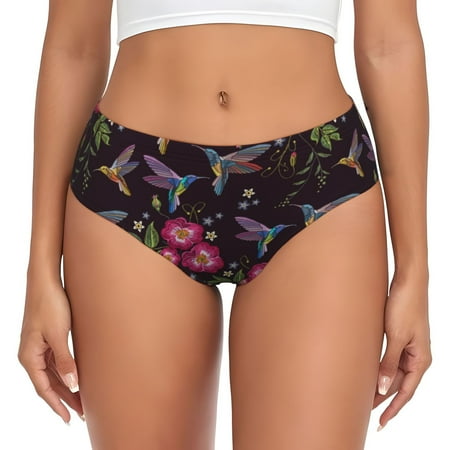 Sikiie Flowers And Humming Bird1 Women s High Waisted Cotton Underwear Soft Breathable Panties Stretch Briefs Seamless Ladies Panties-XX-Large