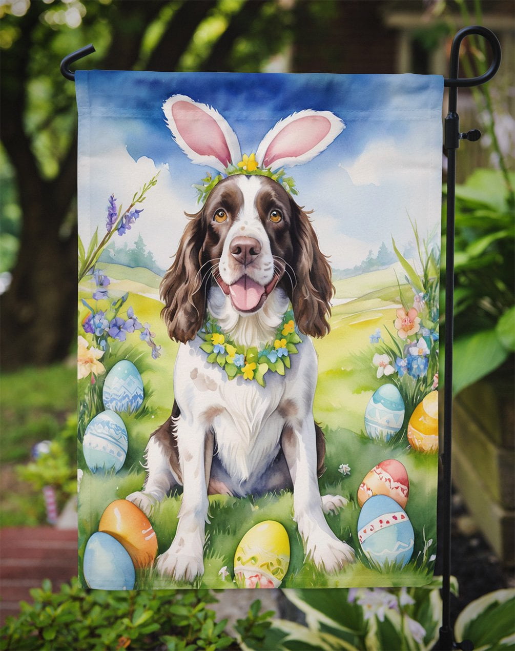English Springer Spaniel Easter Egg Hunt Garden Flag 11.25 in x 15.5 in
