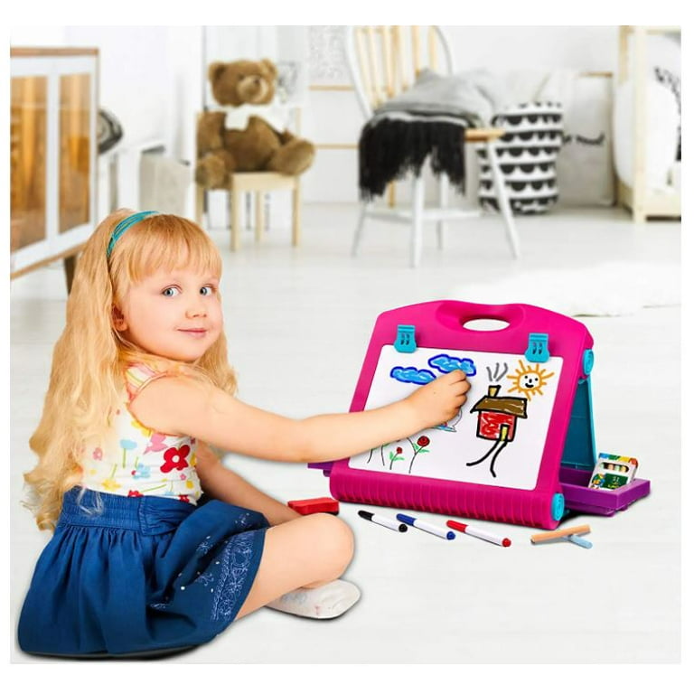 Easel for Kids - Art Easel for Toddler-Chalkboard White Board for Kids- Dry  Erase Table Top Easel for Kids-Foldable Double-Sided Easel-Portable