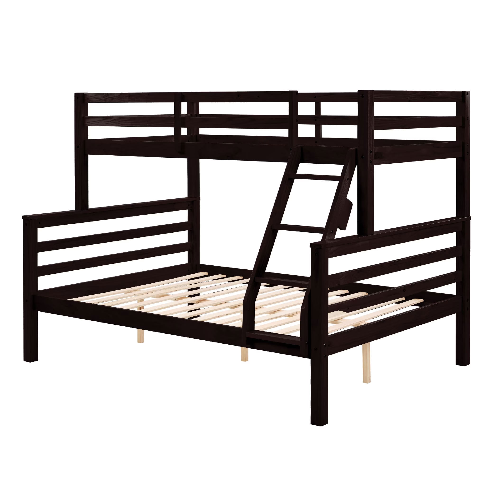 MAYEERTY Twin over Full Bunk Bed with Thick Posts, Solid Wood Bed Frame with High Guardrail and Ladder, for Kids Teens Dorm Rooms Guest Rooms, No Box Spring Needed