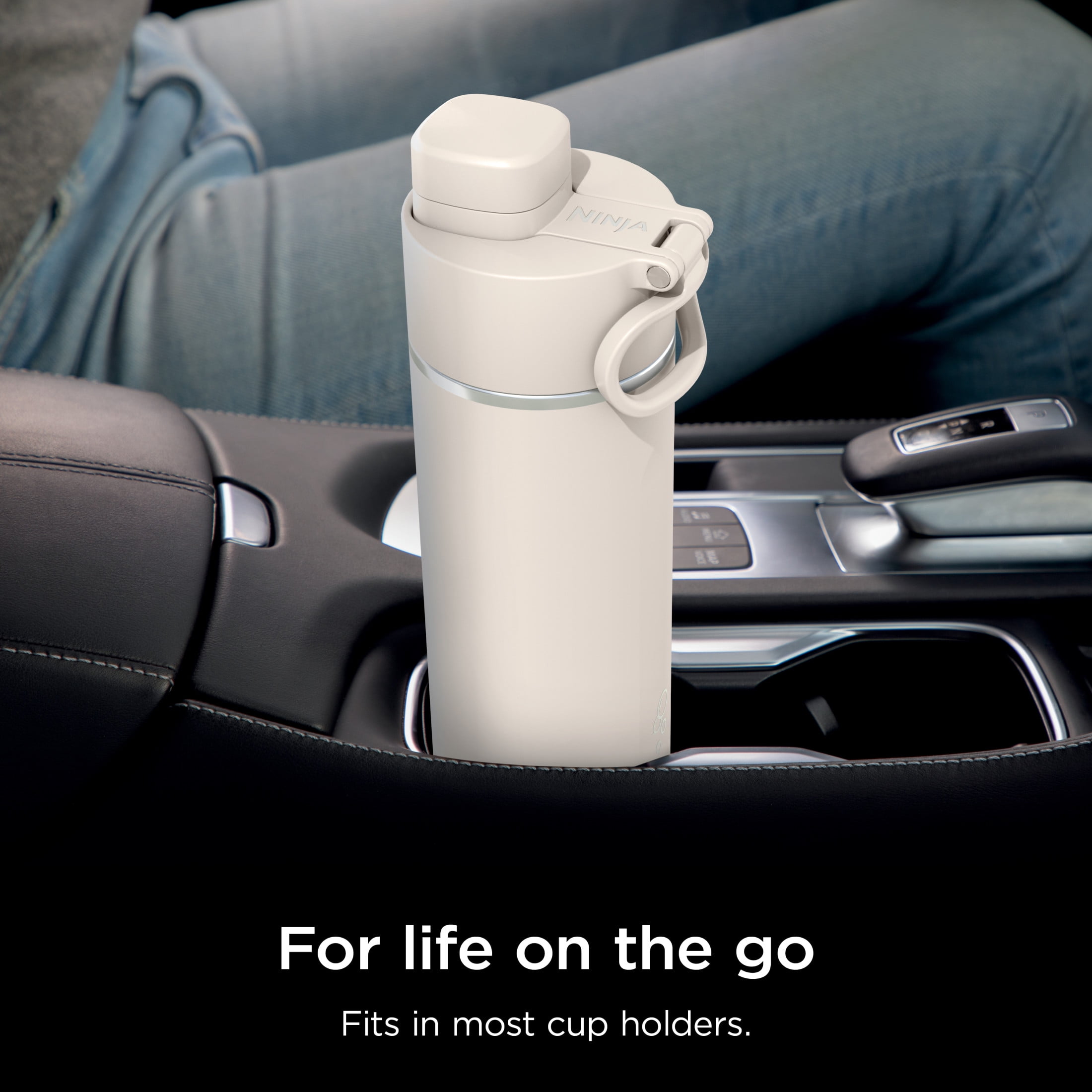 Ninja Thirsti 24oz. Travel Bottle, Leak Proof Stainless Steel Insulated Tumbler for Carbonated Sparkling Drinks, Sandstone