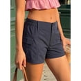 thumbnail image 4 of LMLYSoH Women Cargo Shorts Solid Color Vintage Elastic Casual Summer Low Waist Shorts with Pockets for Nightclub Streetwear, 4 of 8