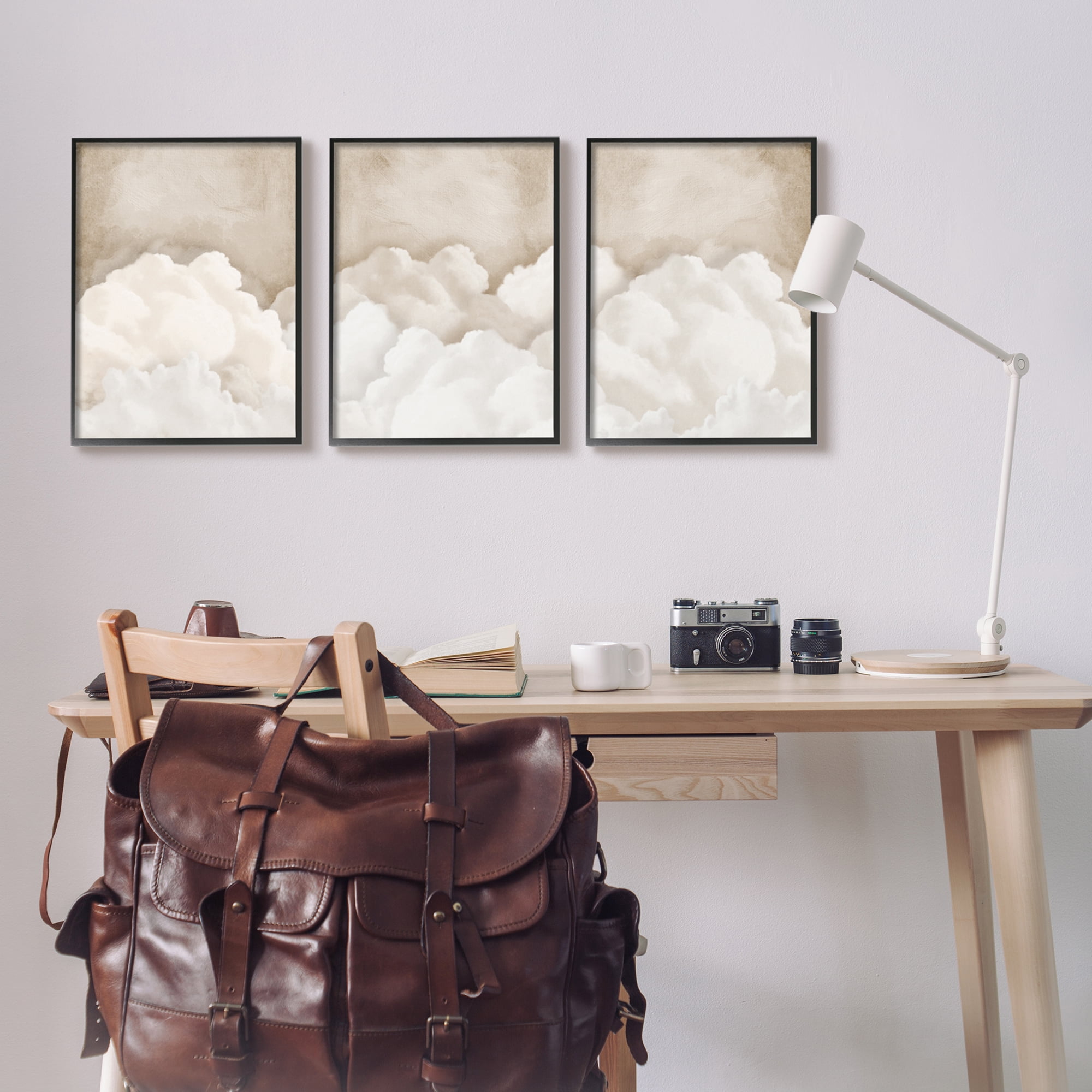 Stupell Industries Vintage Beige Clouds Nature Painting Black Framed Art Print Wall Art, 16 x 20, Set of 3