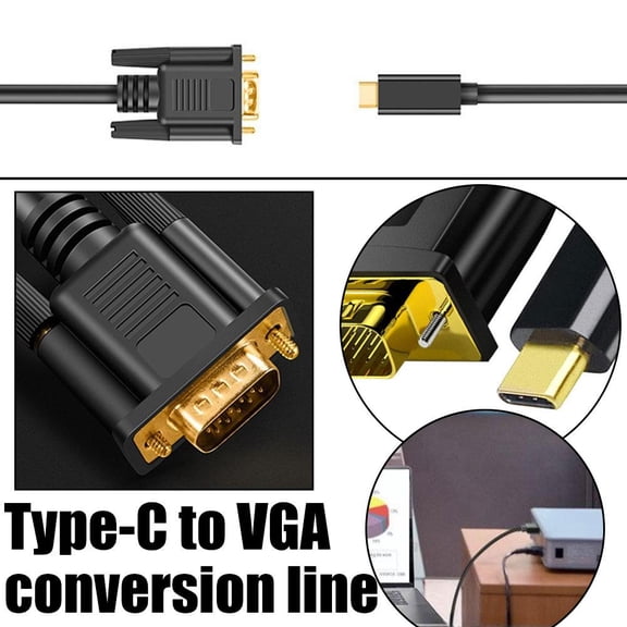 QHUDLV USB C TYPE-C To VGA Cable 1080P Type C To VGA Converter Adapter Cablea3d81212